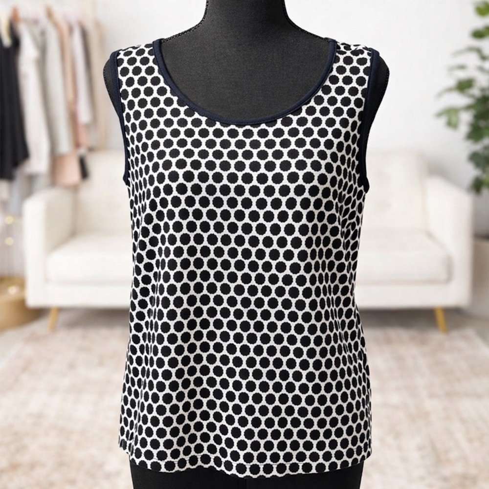 Black White Polka Dot Sleeveless Tank Top Scoop Neck Blouse